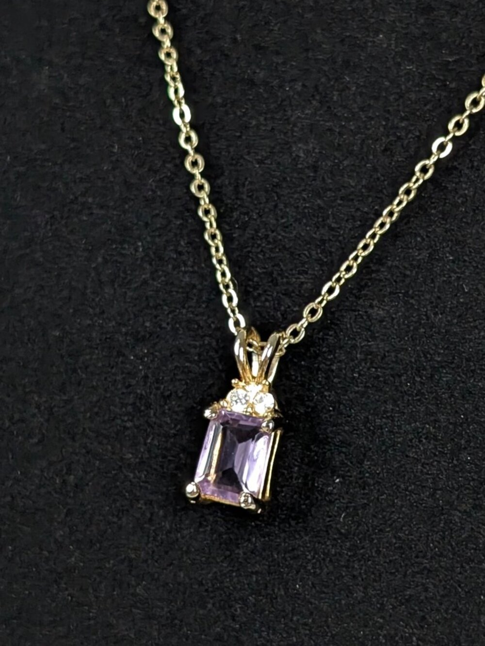 Vintage Dainty Purple & White Stone Pendant Necklace